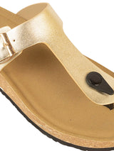 Gold Synthetic Leather Cork-Latex Footbed Flats (TC-070202-GLD)