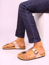 Pewter Synthetic Leather Cork-Latex Footbed Flats (TC-070202-PEW)