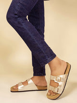 Gold Synthetic Leather Cork-Latex Footbed Flats (TC-070203-GLD)