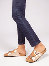 Pewter Synthetic Leather Cork-Latex Footbed Flats (TC-070203-PEW)