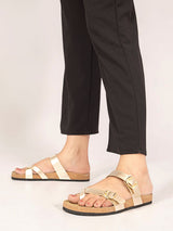 Gold Synthetic Leather Cork-Latex Footbed Flats (TC-100504-GLD)