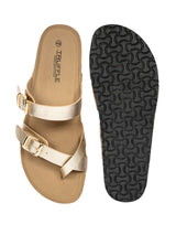 Gold Synthetic Leather Cork-Latex Footbed Flats (TC-100504-GLD)