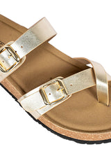 Gold Synthetic Leather Cork-Latex Footbed Flats (TC-100504-GLD)