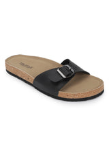 Black PU Cork-Latex Footbed Flats (TC-100505-BLK)