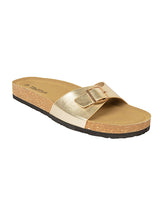 Gold Synthetic Leather Cork-Latex Footbed Flats (TC-100505-GLD)