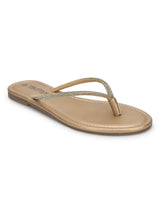 Pale Gold PU Diamant�� T-Strap Flats (TC-100507-PGLD)