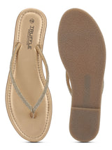 Pale Gold PU Diamant�� T-Strap Flats (TC-100507-PGLD)
