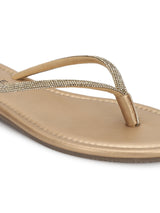 Pale Gold PU Diamant�� T-Strap Flats (TC-100507-PGLD)