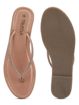 Rose Gold PU Diamanté T-Strap Flats (TC-100507-RGLD)