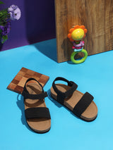 Black PU Cork-Latex Footbed Velcro Sandals For Kids-Unisex (TC-100511-BLK)