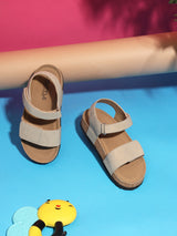 Brown Camel Cork-Latex Footbed Velcro Sandals For Kids-Unisex (TC-100511-BROCML)