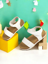 White Synthetic Leather Cork-Latex Footbed Velcro Sandals For Kids-Unisex (TC-100511-WHT)