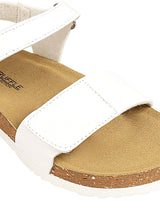White Synthetic Leather Cork-Latex Footbed Velcro Sandals For Kids-Unisex (TC-100511-WHT)