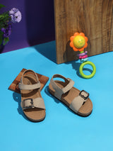 Beige Taupe Cork-Latex Footbed Velcro Sandals For Kids-Unisex (TC-100512-BEIGTAU)