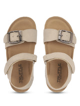 Beige Taupe Cork-Latex Footbed Velcro Sandals For Kids-Unisex (TC-100512-BEIGTAU)