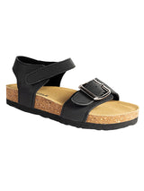 Black Synthetic Leather Cork-Latex Footbed Velcro Sandals For Kids-Unisex (TC-100512-BLK)