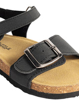 Black Synthetic Leather Cork-Latex Footbed Velcro Sandals For Kids-Unisex (TC-100512-BLK)