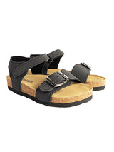 Black Synthetic Leather Cork-Latex Footbed Velcro Sandals For Kids-Unisex (TC-100512-BLK)