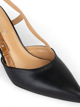 Black Synthetic Leather Buckle Stiletto Heel Sandals (TC-1129-544-BLK)