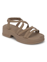 Khaki PU Slip-On Block Heel Sandals (TC-1851-KHA)