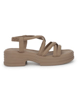 Khaki PU Slip-On Block Heel Sandals (TC-1851-KHA)