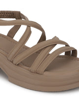 Khaki PU Slip-On Block Heel Sandals (TC-1851-KHA)