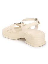 Beige PU Buckle Block Heel Sandals (TC-1852-BEIG)