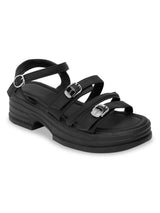 Black PU Buckle Block Heel Sandals (TC-1852-BLK)