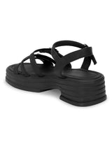 Black PU Buckle Block Heel Sandals (TC-1852-BLK)