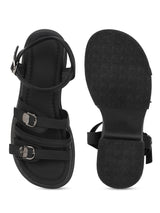 Black PU Buckle Block Heel Sandals (TC-1852-BLK)