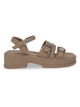 Khaki PU Buckle Block Heel Sandals (TC-1852-KHA)