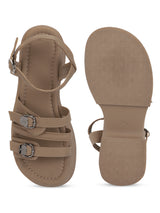 Khaki PU Buckle Block Heel Sandals (TC-1852-KHA)