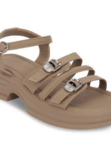Khaki PU Buckle Block Heel Sandals (TC-1852-KHA)