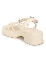 Beige PU Buckle Block Heel Sandals (TC-1887-BEIG)