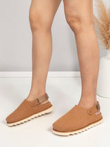 Camel Suede Adjustable Strap And Top Design Velcro Clog Flats (TC-2026-1-CML)