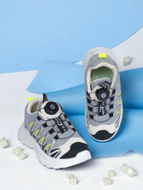 Grey Black Mesh Speed Laces Sneakers For Kids-Unisex (TC-219-GRYBLK)