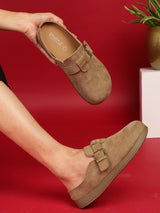 Khaki Suede Winter Slip-On Flatform Heels (TC-2212-KHA)
