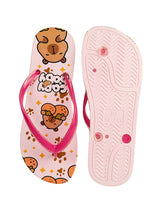 Fuchsia Rubber Printed T-Strap Flip Flops Flats (TC-233-37-FUCH)