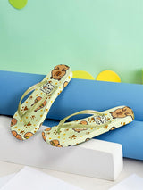 Lemon Green Rubber Printed T-Strap Flip Flops Flats (TC-233-37-LGRN)