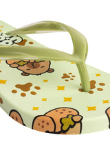 Lemon Green Rubber Printed T-Strap Flip Flops Flats (TC-233-37-LGRN)