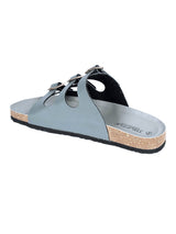 Grey Synthetic Leather Cork-Latex Footbed Flat Sliders (TC-261104-GRY)