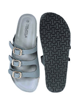 Grey Synthetic Leather Cork-Latex Footbed Flat Sliders (TC-261104-GRY)