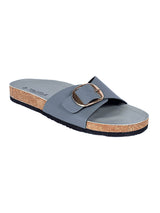 Grey Synthetic Leather Cork-Latex Footbed Flat Sliders (TC-261113-GRY)