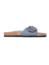 Grey Synthetic Leather Cork-Latex Footbed Flat Sliders (TC-261113-GRY)