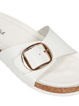 White Synthetic Leather Cork-Latex Footbed Flat Sliders (TC-261113-WHT)