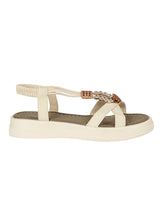 Beige Synthetic Leather Embellished Floral Accents Flatform Sandals (TC-392-BEIG)