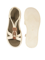 Beige Synthetic Leather Embellished Floral Accents Flatform Sandals (TC-392-BEIG)