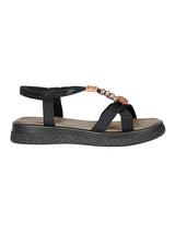 Black Synthetic Leather Embellished Floral Accents Flatform Sandals (TC-392-BLK)