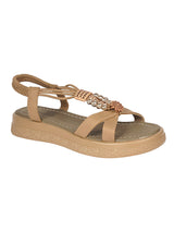 Khaki Synthetic Leather Embellished Floral Accents Flatform Sandals (TC-392-KHA)