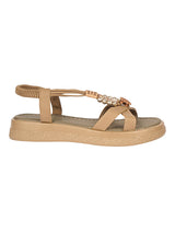 Khaki Synthetic Leather Embellished Floral Accents Flatform Sandals (TC-392-KHA)